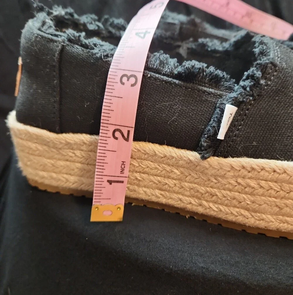 Toms Black Canvas Espadrille Platform Slip-Ons